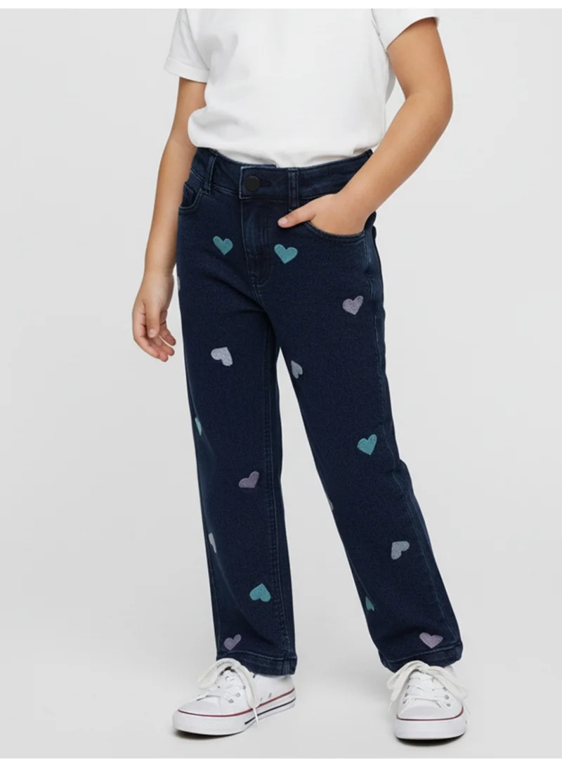 Nautinati Blue Jeans with Heart Embroidery for Girls